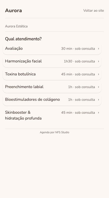 A mesma agenda numa página clara, com acento rosa, cantos bem arredondados e fonte arredondada.