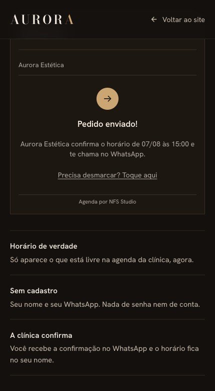 Tela final da agenda dizendo Pedido enviado, com a data e hora e um link escrito Precisa desmarcar? Toque aqui.