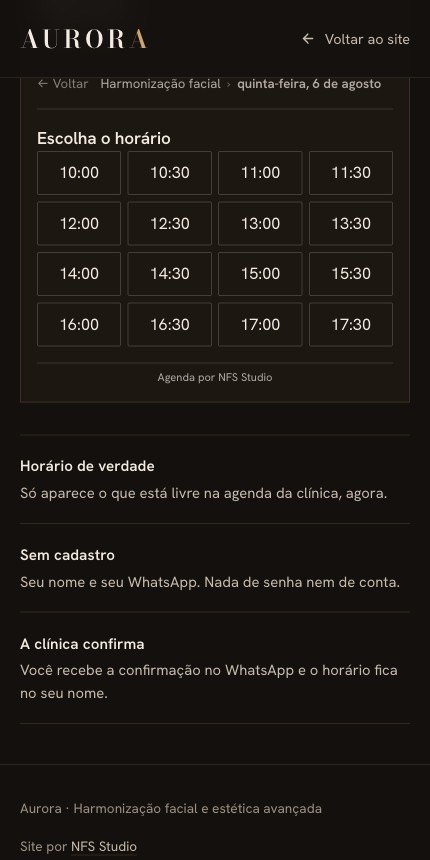 Lista de horários livres para o dia 6 de agosto, começando às 10:00.
